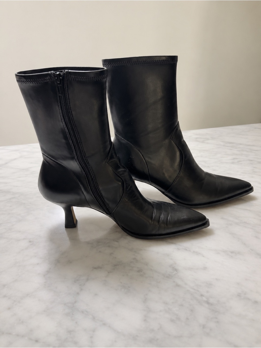 Dolce Vita Women's Black Leather Pointed Toe Mid-Calf Boots 9.5